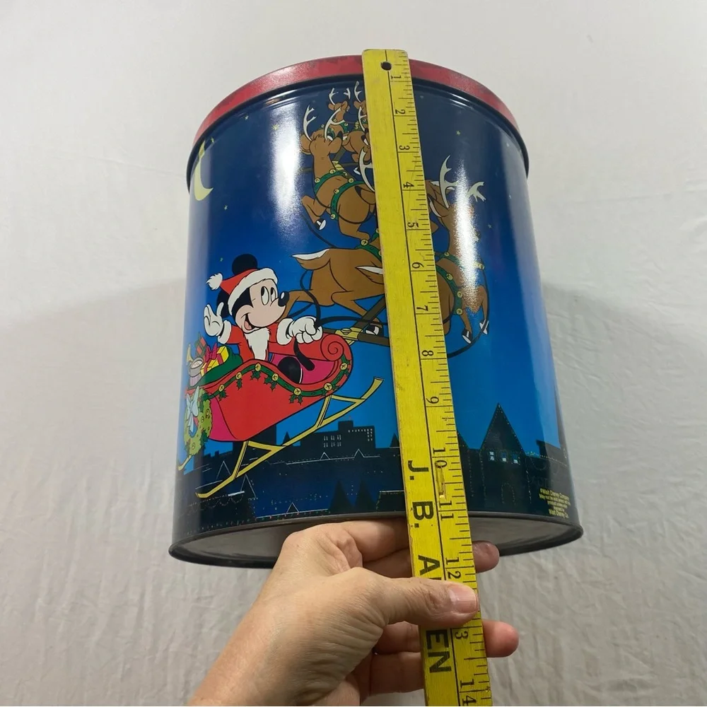 Vintage Disney Christmas Tin Can with Mickey and Reindeer